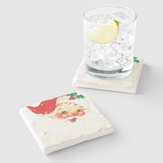  Retro Jolly Old Santa Claus Kerstmis Stenen Onderzetter (Zijkant)