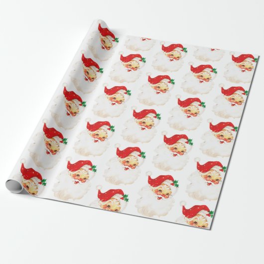  Retro Jolly Oude Kerstman Xmas Patroon Cadeaupapier (Uitgerold)