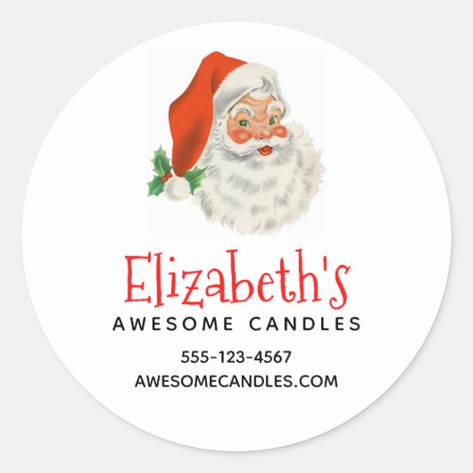 Retro  Jolly Santa Claus KerstBiz Ronde Sticker (Voorkant)