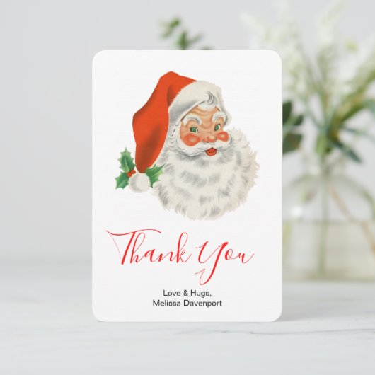 Retro  Jolly Santa Claus Kerstmis Bedankkaart (Staand voorkant)