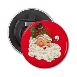 Retro Jolly Santa Claus Kerstmis Button Flesopener