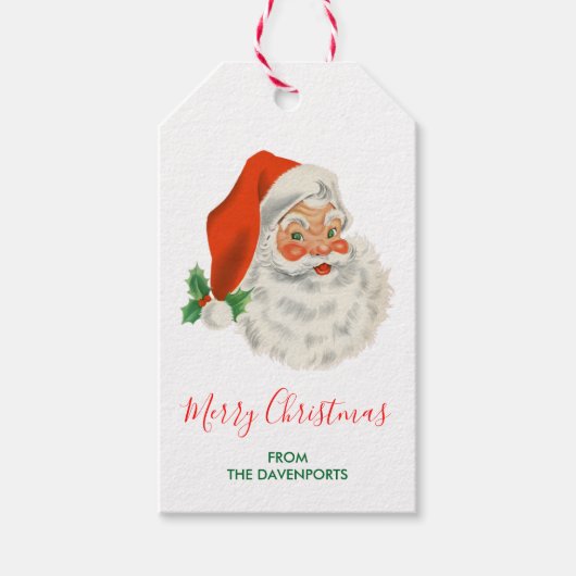 Retro Jolly Santa Claus Kerstmis Cadeaulabel (Voorkant)