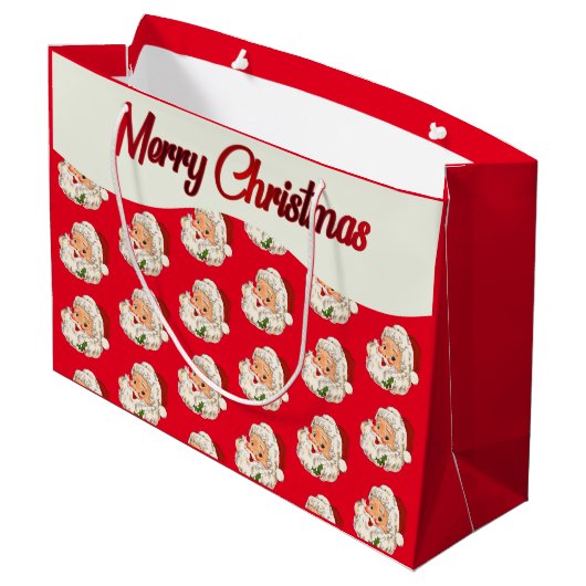 Retro Jolly Santa Claus Kerstmis Groot Cadeauzakje (Achterkant Gekanteld)