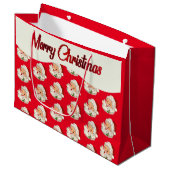 Retro Jolly Santa Claus Kerstmis Groot Cadeauzakje (Voorkant Gekanteld)