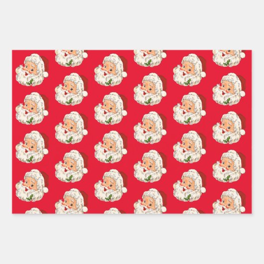 Retro Jolly Santa Claus Kerstmis Inpakpapier Vel (Voorkant)