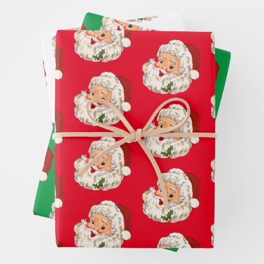 Retro Jolly Santa Claus Kerstmis Inpakpapier Vel (In situ)