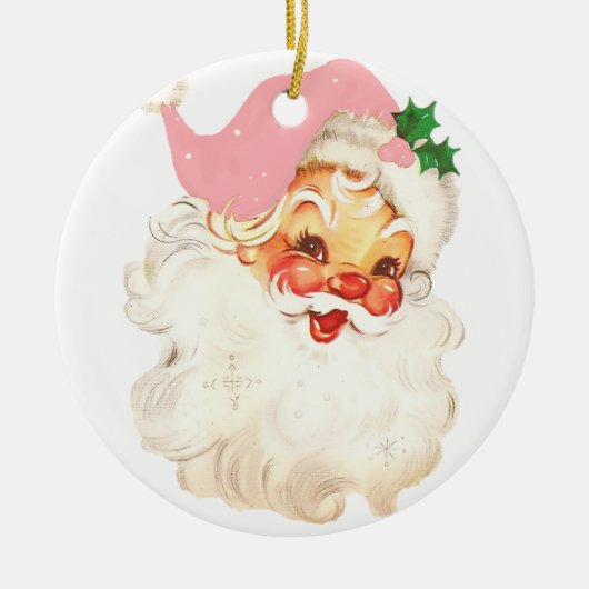 Retro Jolly Santa Claus Kerstmis Keramisch Ornament (Voorkant)