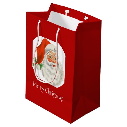 Retro  Jolly Santa Claus Kerstmis Medium Cadeauzakje (Achterkant Gekanteld)