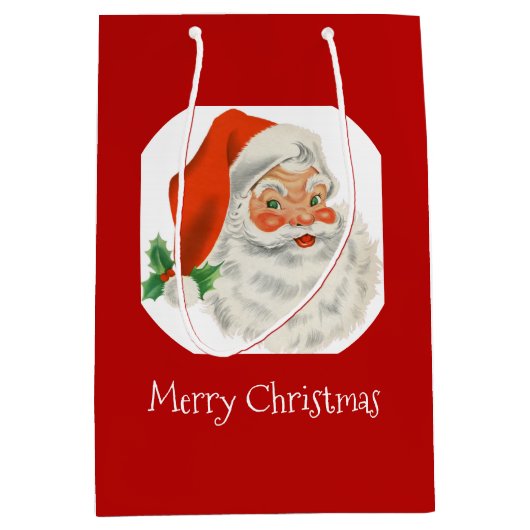 Retro  Jolly Santa Claus Kerstmis Medium Cadeauzakje (Voorkant)