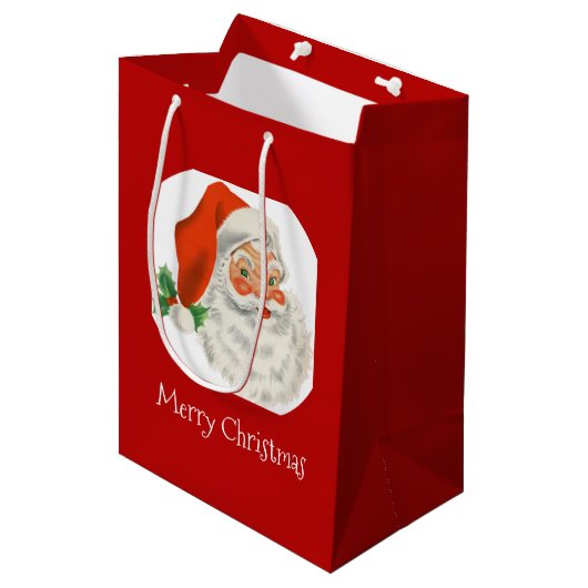 Retro  Jolly Santa Claus Kerstmis Medium Cadeauzakje (Voorkant Gekanteld)