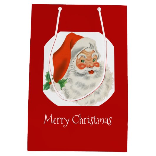 Retro  Jolly Santa Claus Kerstmis Medium Cadeauzakje (Achterkant)