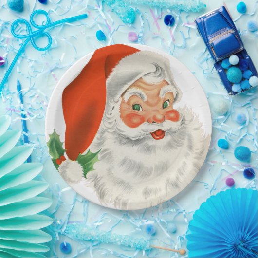 Retro  Jolly Santa Claus Kerstmis Papieren Bordje (Feest)