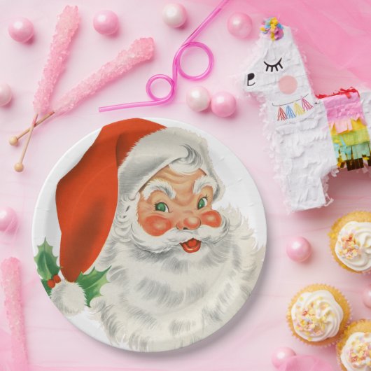 Retro Jolly Santa Claus Kerstmis Papieren Bordje (Feest)