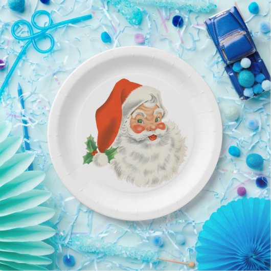 Retro  Jolly Santa Claus Kerstmis Papieren Bordje (Feest)