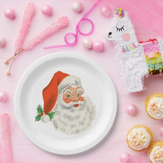 Retro Jolly Santa Claus Kerstmis Papieren Bordje (Feest)