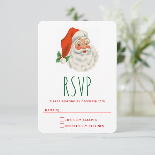 Retro Jolly Santa Claus Kerstmis RSVP Kaartje (Staand voorkant)
