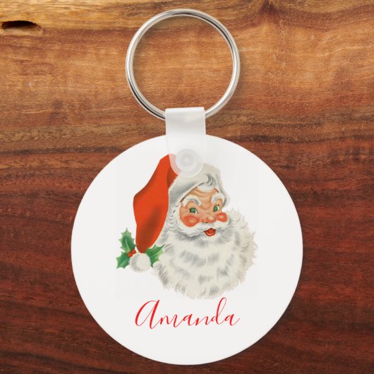 Retro Jolly Santa Claus Kerstmis Sleutelhanger (Voorkant)