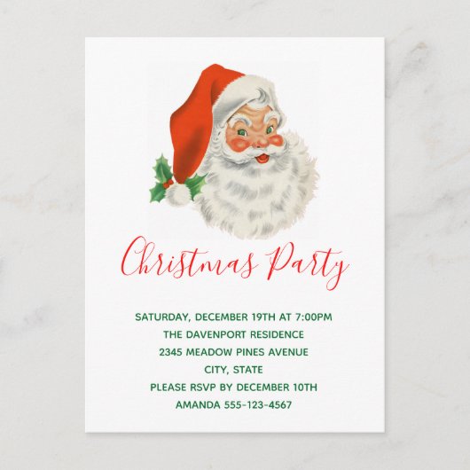 Retro  Jolly Santa Claus Kerstmis Uitnodiging Briefkaart (Voorkant)