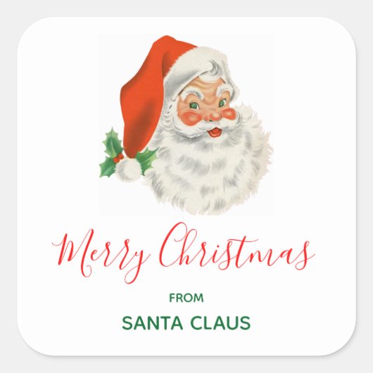 Retro  Jolly Santa Claus Kerstmis Vierkante Sticker (Voorkant)