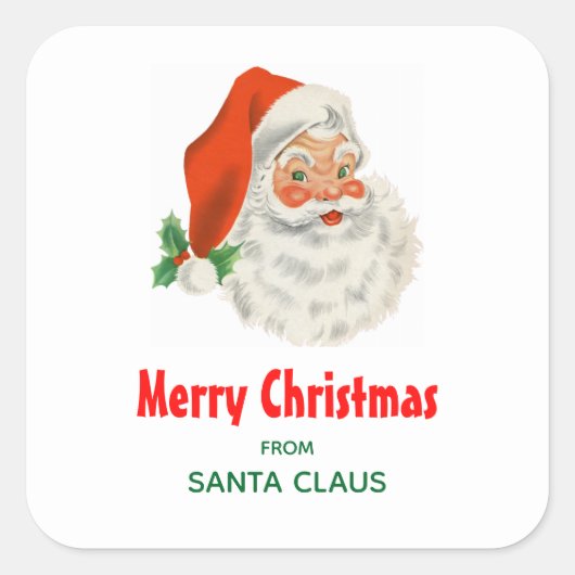 Retro  Jolly Santa Claus Kerstmis Vierkante Sticker (Voorkant)