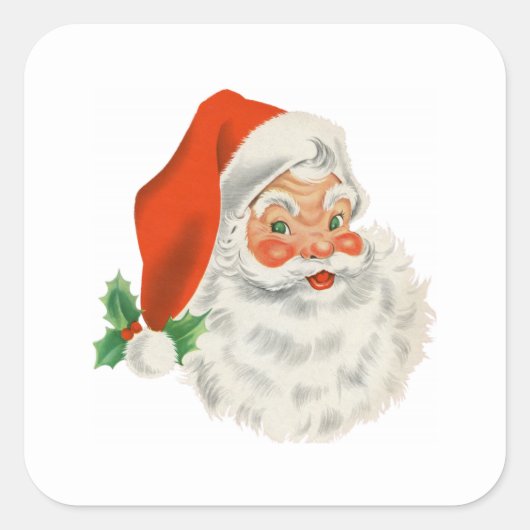 Retro  Jolly Santa Claus Kerstmis Vierkante Sticker (Voorkant)