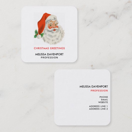 Retro  Jolly Santa Claus Kerstmis Vierkante Visitekaartje (Voorkant / Achterkant)