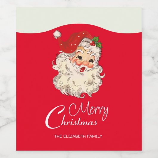 Retro Jolly Santa Claus Kerstmis Wijn Etiket (Enkel label)