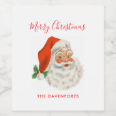Retro  Jolly Santa Claus Kerstmis Wijn Etiket (Enkel label)