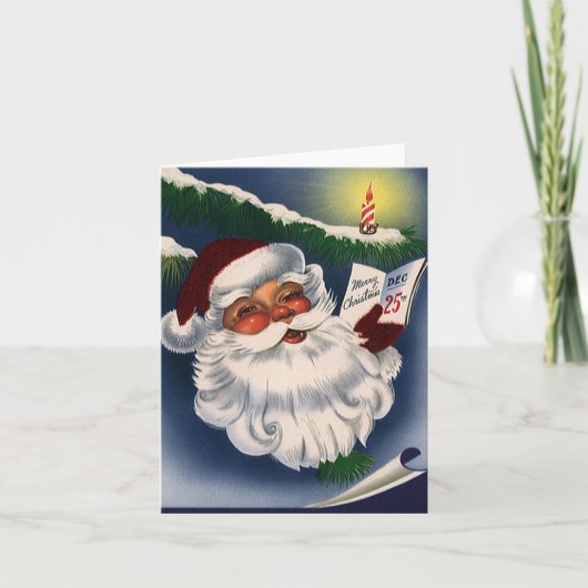 Retro Jolly Santa Claus, Vintage Kerstmis Feestdagen Kaart (Voorkant)