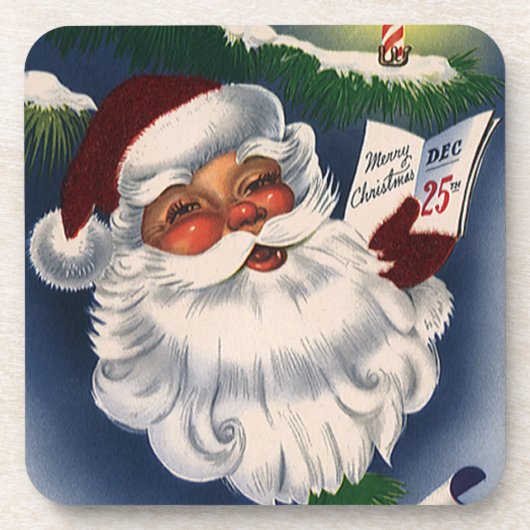 Retro Jolly Santa Claus, Vintage Kerstmis Onderzetter (Voorkant)