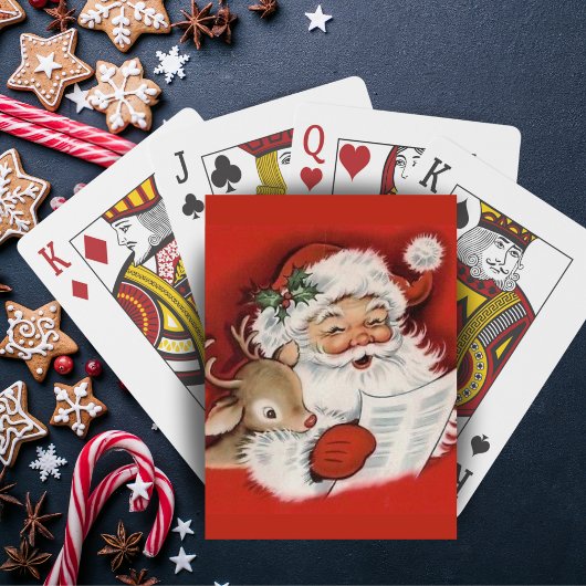 Retro  Jolly Santa met Rudolf Kerstmis Pokerkaarten