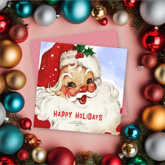 Retro Jolly Santa Non-Photo Kerstvakantie Kaart