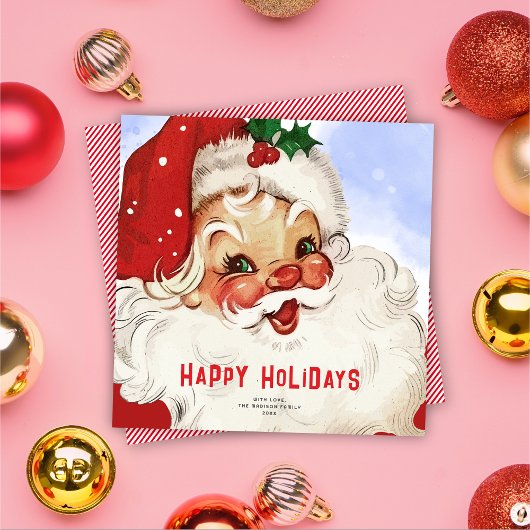 Retro Jolly Santa Non-Photo Kerstvakantie Kaart