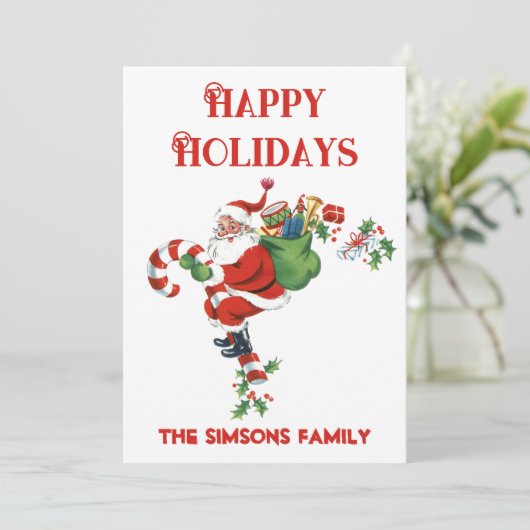  Retro Jolly Santa Vrolijk Kerstfeest Feestdagenkaart (Staand voorkant)