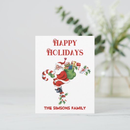  Retro Jolly Santa Vrolijk Kerstfeest Feestdagenkaart (Staand voorkant)