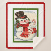 retro Jolly Snowman in hoge hoed Sherpa Deken (Voorkant)