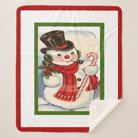  retro Jolly Snowman in hoge hoed Sherpa Deken (Voorkant)