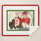 retro Jolly Snowman in hoge hoed Sherpa Deken (Voorkant (horizontaal))