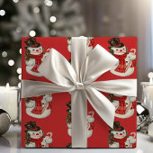  retro Jolly Snowman in Top Hat Christmas Cadeaupapier