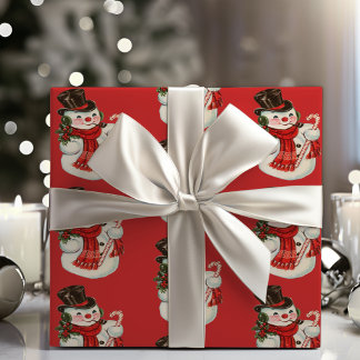 retro Jolly Snowman in Top Hat Christmas Cadeaupapier