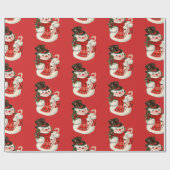 retro Jolly Snowman in Top Hat Christmas Cadeaupapier (Vlak)
