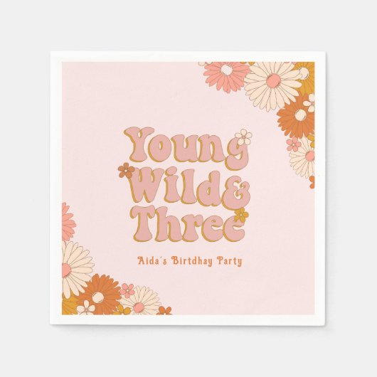 Retro Jong Wild en Drie 3e Verjaardag Servet (Voorkant)