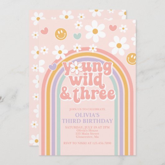 Retro Jong Wild en Drie Regenboog 3e Verjaardag Kaart (Voorkant / Achterkant)