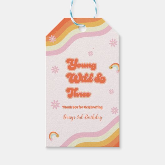 Retro Jong Wild en Drie Verjaardag Cadeaulabel (Voorkant)