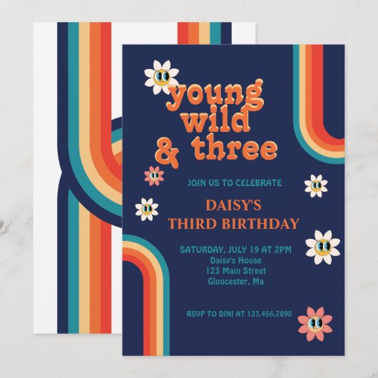 Retro Jong Wild en Drie Verjaardag Kaart (Voorkant / Achterkant)