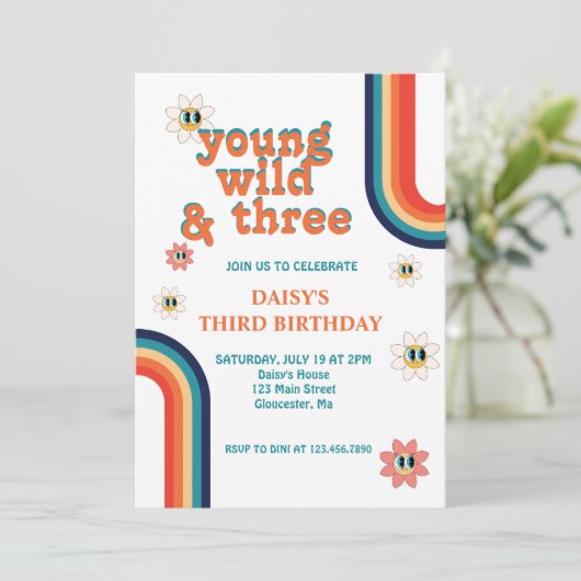 Retro Jong Wild en Drie Verjaardag Kaart (Staand voorkant)