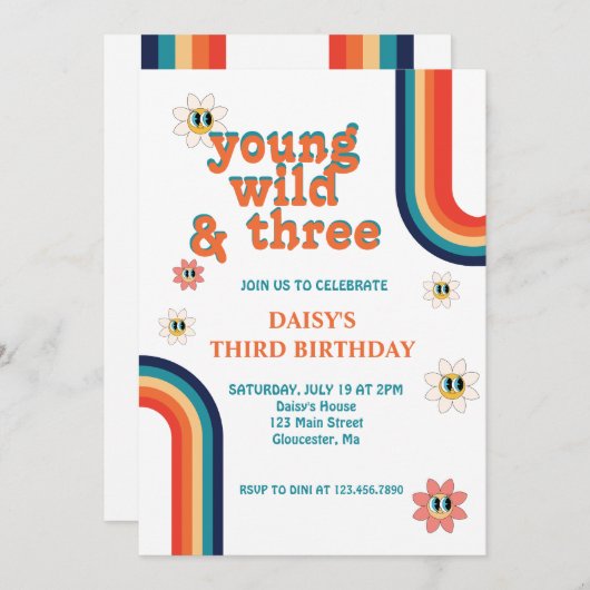 Retro Jong Wild en Drie Verjaardag Kaart (Voorkant / Achterkant)