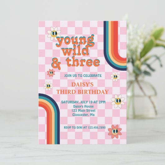 Retro Jong Wild en Drie Verjaardag Kaart (Staand voorkant)