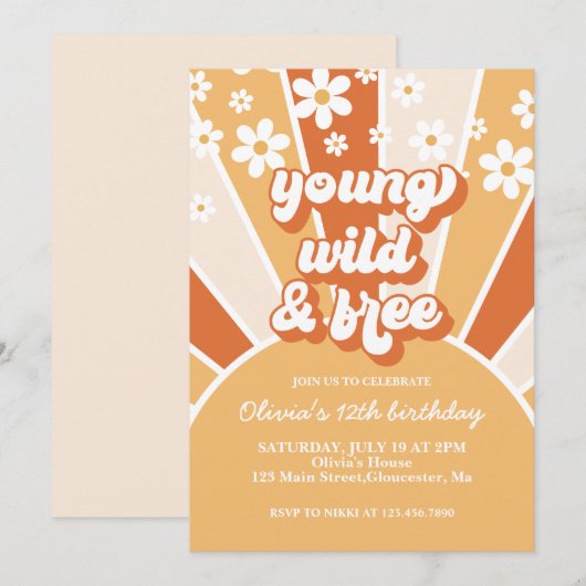 Retro Jong Wild Vrij Verbrand Oranje Zonneschijn m Kaart (Voorkant / Achterkant)