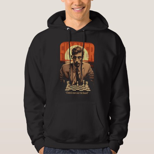 Retro jonge Bobby Fischer "Schaak is oorlog" citaa Hoodie (Voorkant)